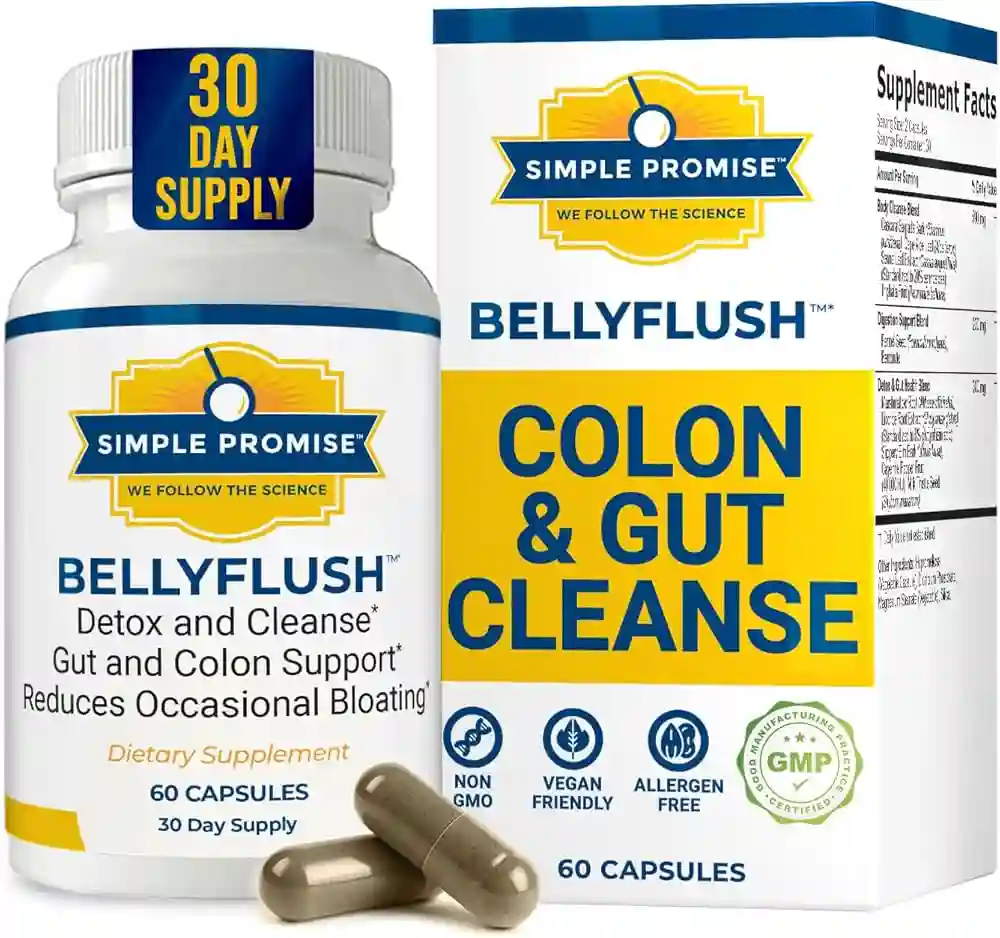 Bellyflush daily digestive gut health supplement bottle by Simple Promise