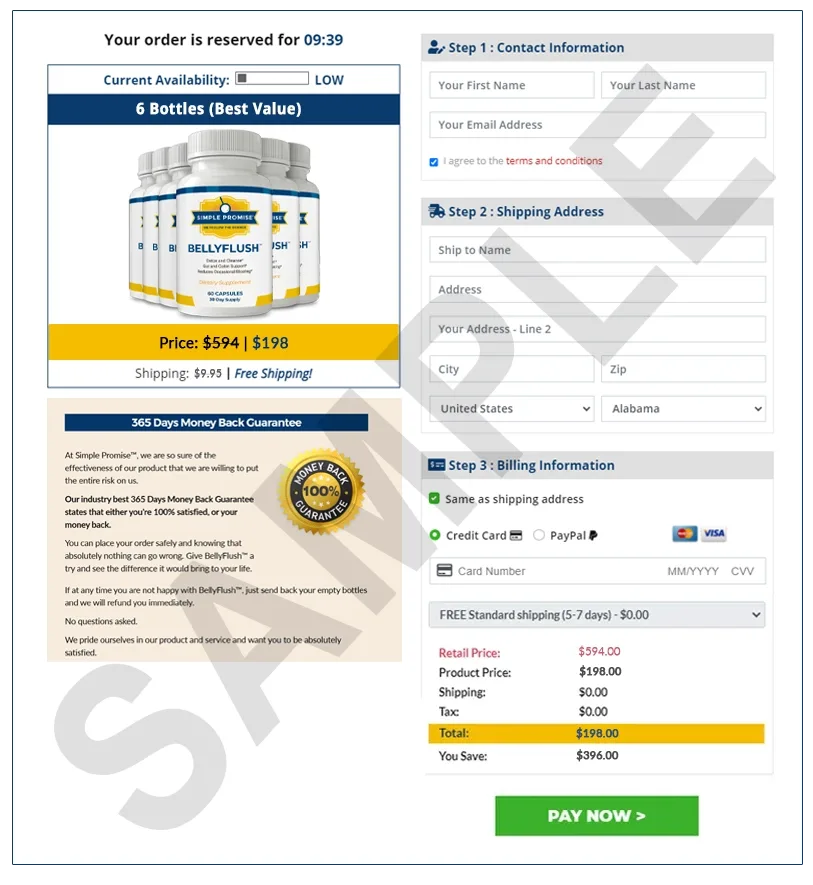 Bellyflush secure checkout page for encrypted online order payment