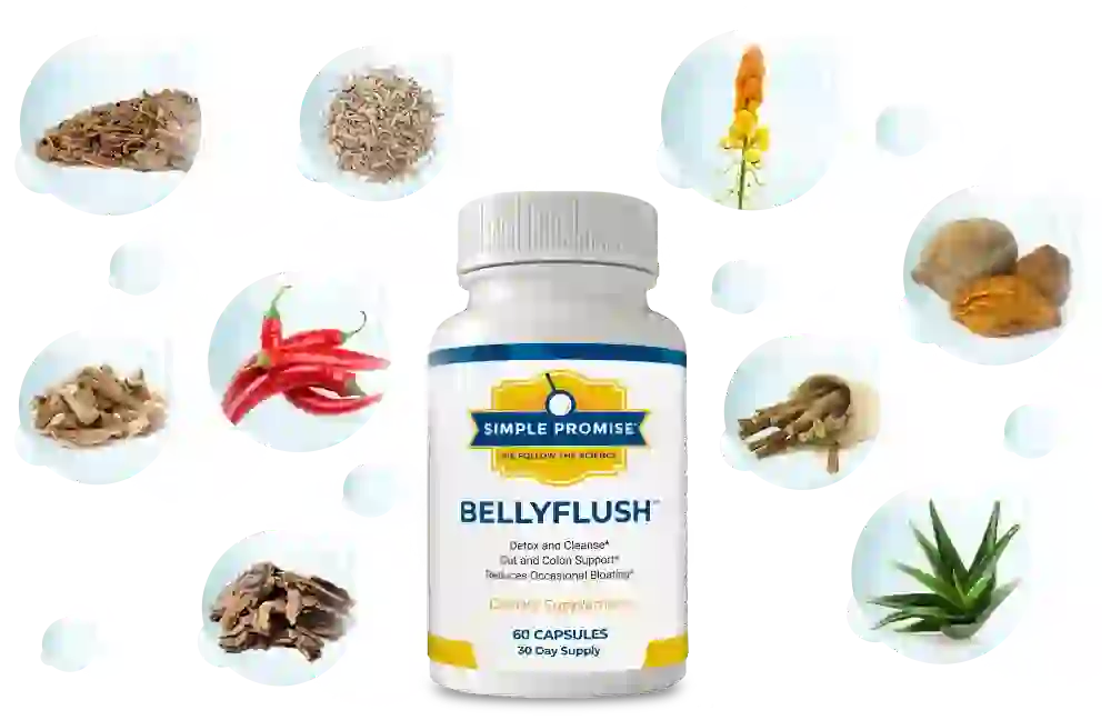 Bellyflush ingredients label: Marshmallow Root, Slippery Elm Bark, Cascara Sagrada, Cape Aloe and Licorice Root